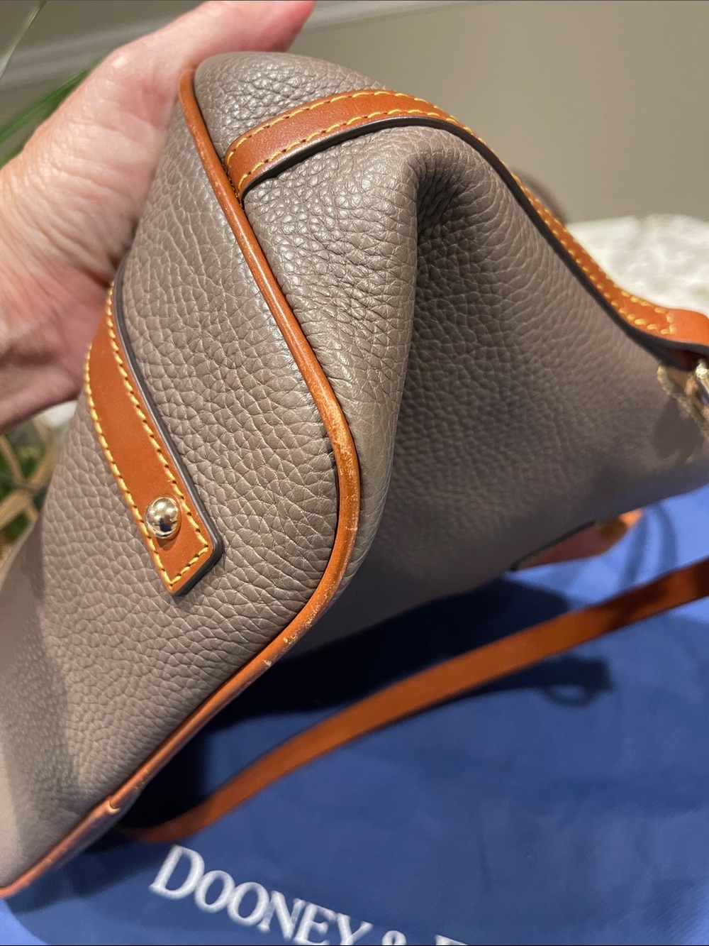 Dooney & Bourke Tall Domed Pebbled Leather Satchel in Elephant with wallet - Picture 6 of 16